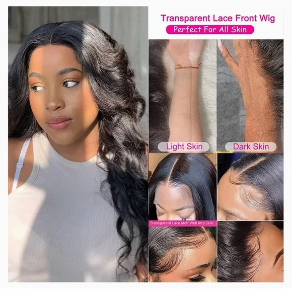 NewTransparent Lace Front Wig Remy Human Hair 1B Natural Black HD Lace 22inches